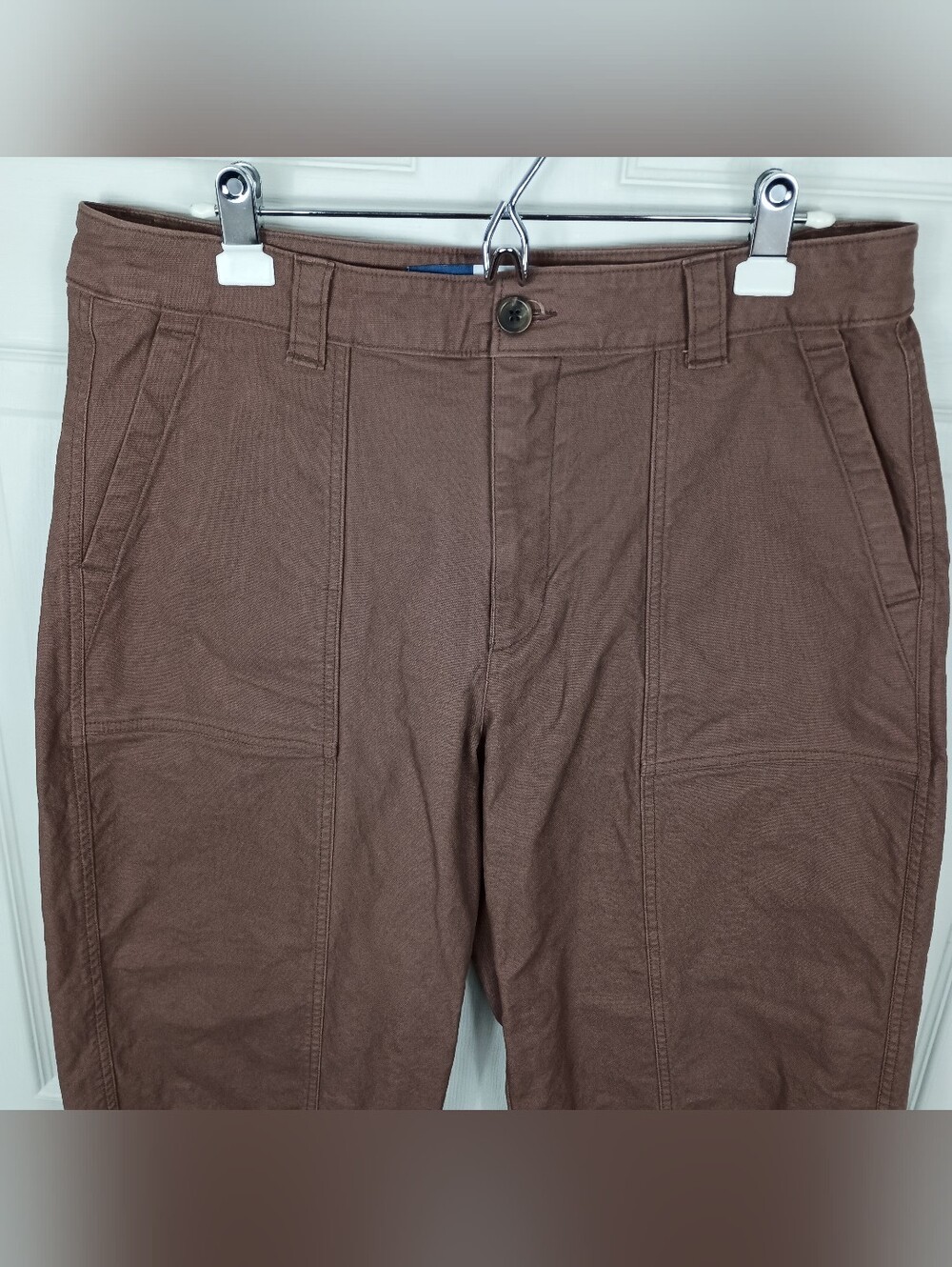 Old Navy Barrel Leg Pants 14 Womens Warm Taupe High Rise Canvas Ankle Utility - Picture 4 of 8